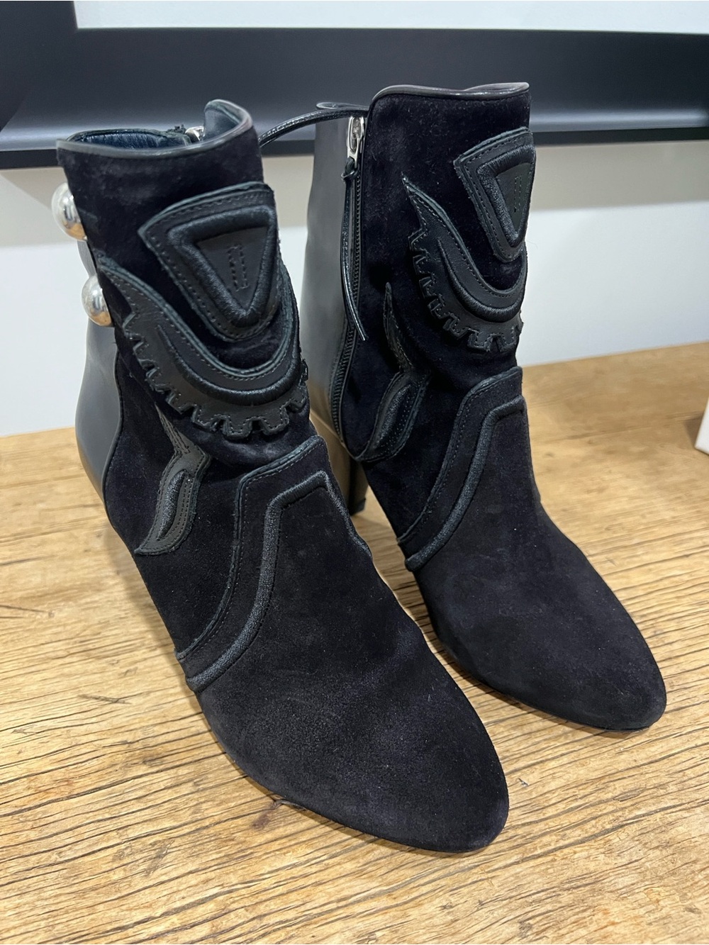 Isabel Marant Black Suede Embossed Ankle Booties